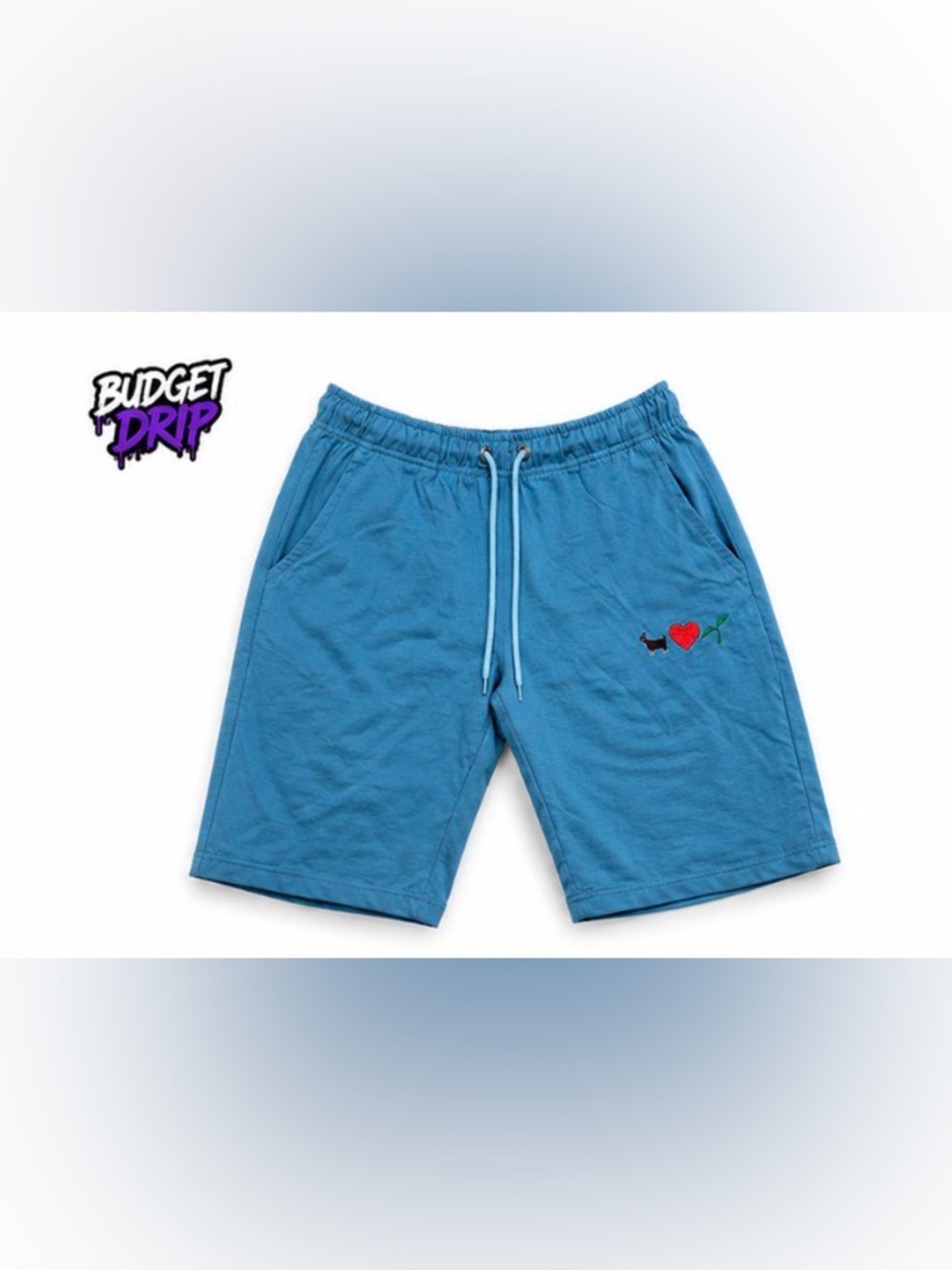 Source Unknown Blue Athletic Drawstring Shorts with Heart Embroidery